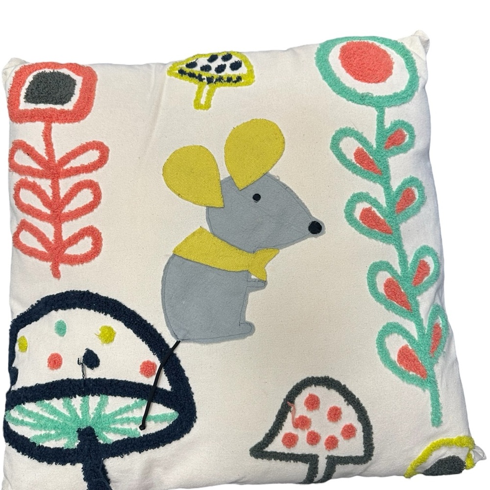 Creative Co-Op Whimsical Mouse Pillow with Yellow and Gray Accents